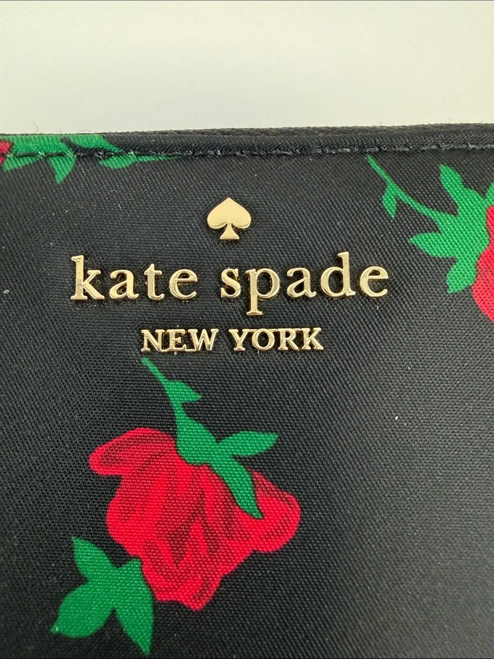 Kate Spade Madison Rose Toss Black Red Floral Large Zip Continental Wallet